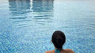 Bikini, Spit on Boobs, Ahegao, Butt Tease in a Public Pool