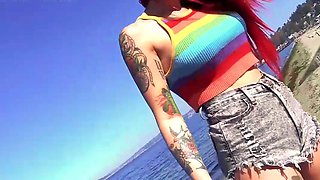 Tattooed redhead mom loves a kink lube session
