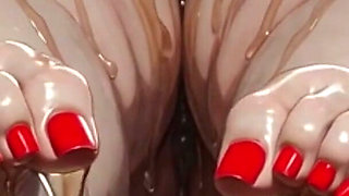 Obese SSBBW Massaging Her Huge Oiled Feet - Close up Big Toes