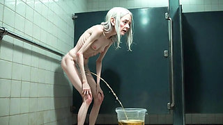 Old Granny Public Pissing in Bucket - Hairy Wet Pussy & Real Orgasm
