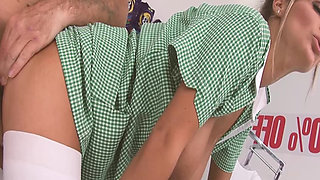 Hot Shop Threesomes Scene 1: Two Horny Shop Assistants Having Sex Together with a Customer in the Shop