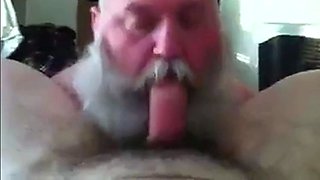 Bearded Daddy Sucks Big Cock