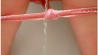 Hairy Milf Pisses In The Toilet With Her Fat Booty Spread And Wetting Pink Panties