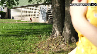 Lovely 18 Year Brunette Nude Under Her Dress Does a Porn Casting