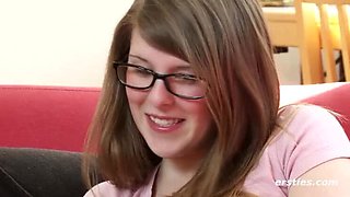 German Amateur Babe With Glasses & Hairy Pussy Masturbates Using Toy