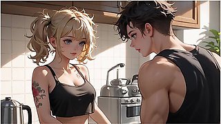 Car Toon - Step Sister Seduces Step Brother In The Kitchen (voiceover Visual Novel)