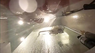 Webcam Under Stepsisters Bath. Wet Pussy After Sex with Boyfriend
