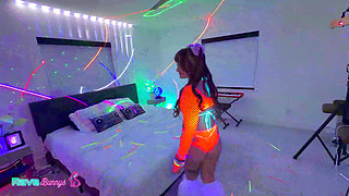 Bunny Fae And Brian Get Wild In Neon Crotchless Bodysuit Play!