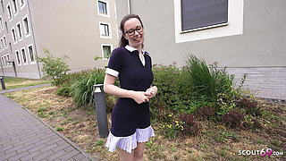 GERMAN SCOUT - Slim and Shy German Glasses Student Girl Ronya Rabe at Casting Fuck