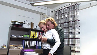 German secretary in stockings sucks and fucks her boss for coffee