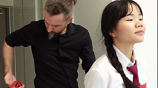 Asian Schoolgirl - Tied up and Suspended and Made to Orgasm