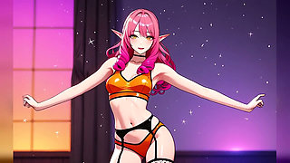 Pink Curly Elf Orange Bikini Neon Dance - Sexy AI Babes