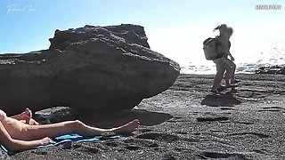 Two Fit Girls on Beach See My Big Uncut Cock - Outdoor Public Flashing with Big Booty Babes
