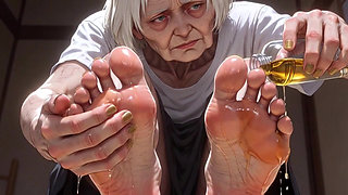 87 Year Old Granny Sensual Foot Oil Massage - Gorgeous Feet & Nails