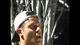 Busty blonde babe gets fucked and creampied outdoors