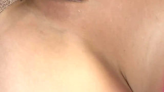 Elli's in a Spreader Bar to Enjoy Her Glass Dildo