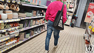 Crazy Rebeca Addams in Jeans Buttcrack at the Supermarket