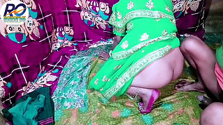 Indian Desi New Bride Bhabhi in Green Saree Blouse Fucked and Cock Sucking