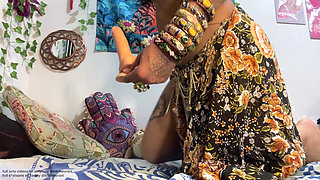 Latina Arabian Goddess Dildoing her Hairy Pussy Under Boho Skirts