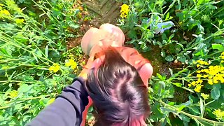 Wild Outdoor Blowjob in a Flower Field + Huge Cumshot on My