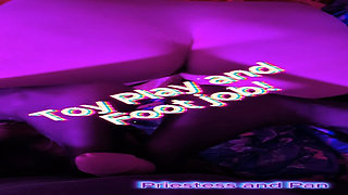 Sex toy play with a nylon foot job, cumming on her feet!