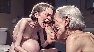 Two Ugly 90 Year Old Grannies Foot Fetish - Licking & Moaning in Pleasure