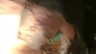Butt plug vibrator in ass and ripped pantyhose without panties