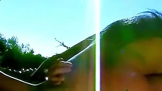 Skinny ebony girl Juliana Val and latina Yesenia Rock fuck outdoor big cock
