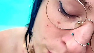 blowjob to the guy at the pool in Marseille - Voyeur POV