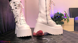 Stomping without Stopping in White Platform Boots - Cock Balls Crush Trample, Shoejob, Bootjob, CBT, Ballbusting, Trampling