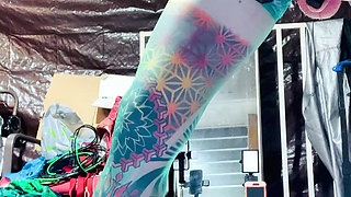 cute green stocking shemale Outdoor Exhibition jumping insight dildo anal