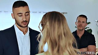 Big-Tits Boss And HR Hottie Team Up Against Codey Steele To Slam Him In Savage Ass-L