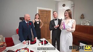 Bride in Wedding Dress Double Penetration Public Sex - Threesome with Groom and His Dad - Anal & All Holes Filled HD