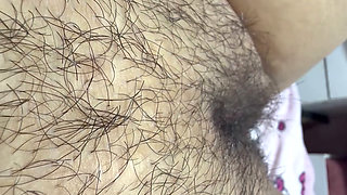Hot mom massages her giant hairy pussy