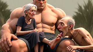Pathetic Cuckold Licks His Wife's Toes While She's in Bull's Arms - Foot Worship Humiliation