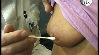 Blonde milf swallowing gyno's cum