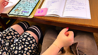 HIGH SCHOOLGIRL 67 Six-seven - Teasing Him Under the Desk During Math. Cum on Wristwatch