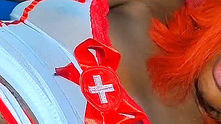 Ebony Honry Sexy Nurse Fucked Herself and Squirt Everywhere