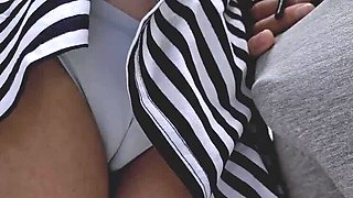 Horny Stranger Fingers Her Pussy On The Bus And Cums In Her Panties